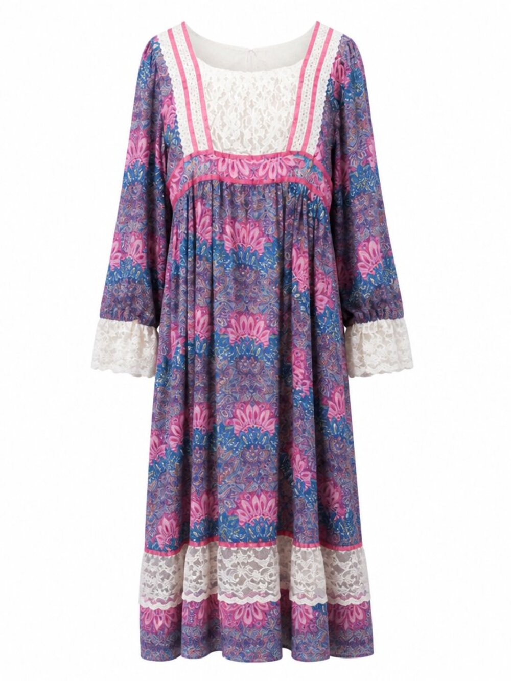 Incredible Detailed 70 repro Maxi Dress like Gunne Sax Custom made M